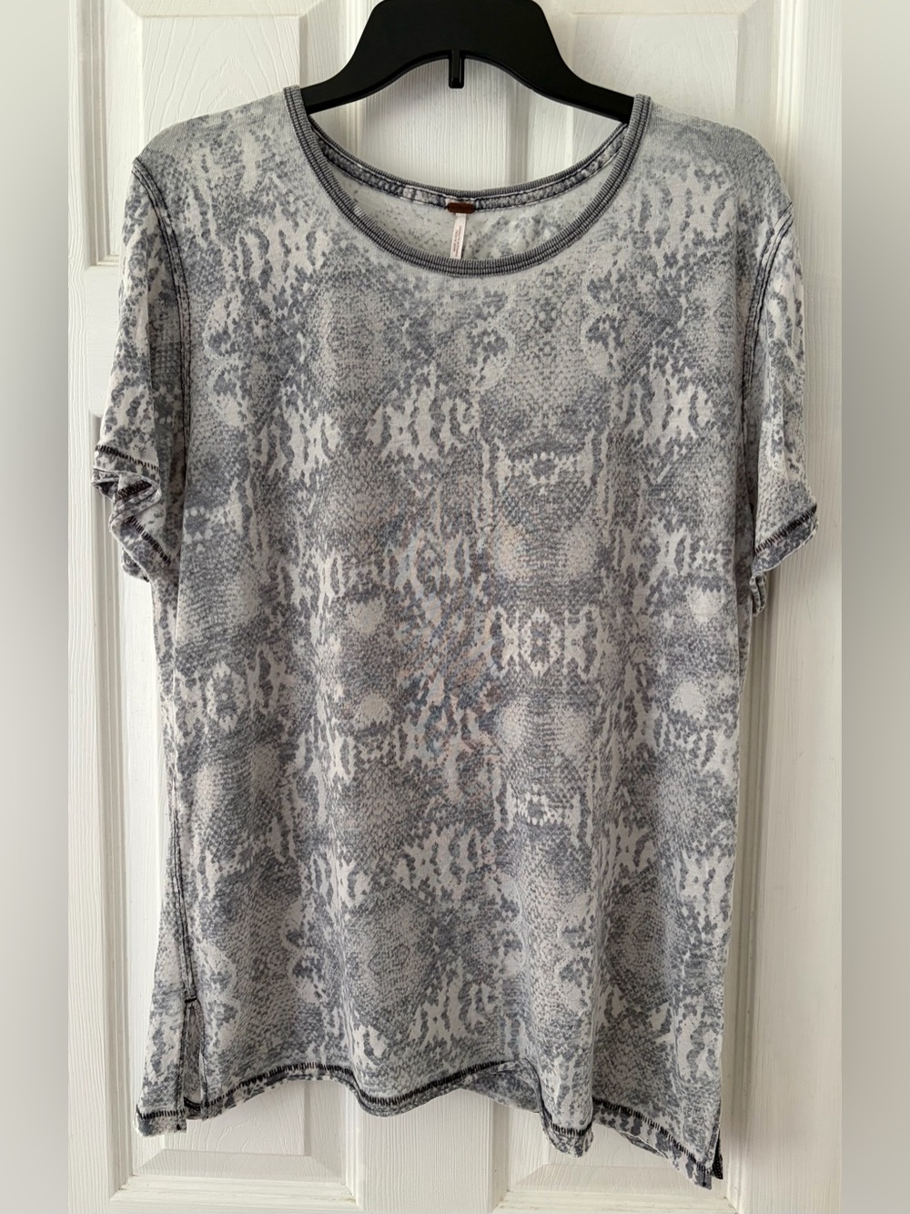Free People Gray Snake-Print Short Sleeve Top
